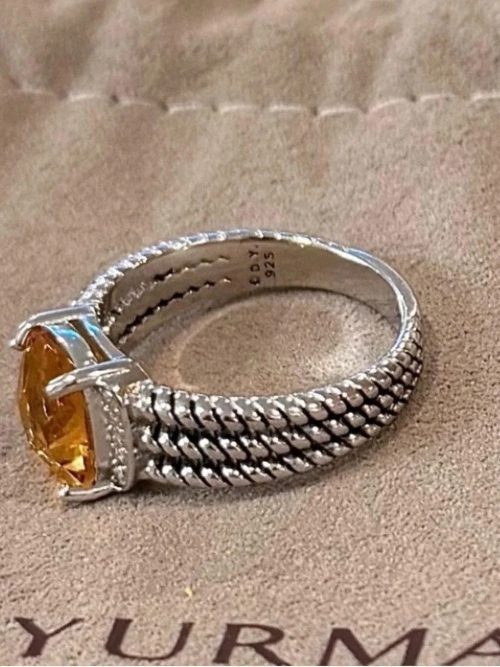David Yurman Sterling Silver Citrine & Diamond Wheaton Ring Size 8